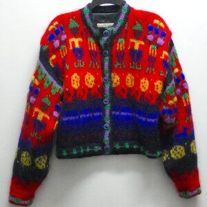 Vintage SIOCHAIN Multicolor Irish Hand Loomed Mohair & Wool Cardigan Size M